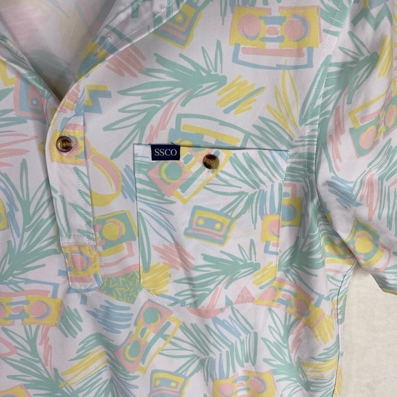 Southern Shirt Co. Blue Pink Tropical Turn It Up Stretch Polo Shirt Size Small - Picture 2 of 5